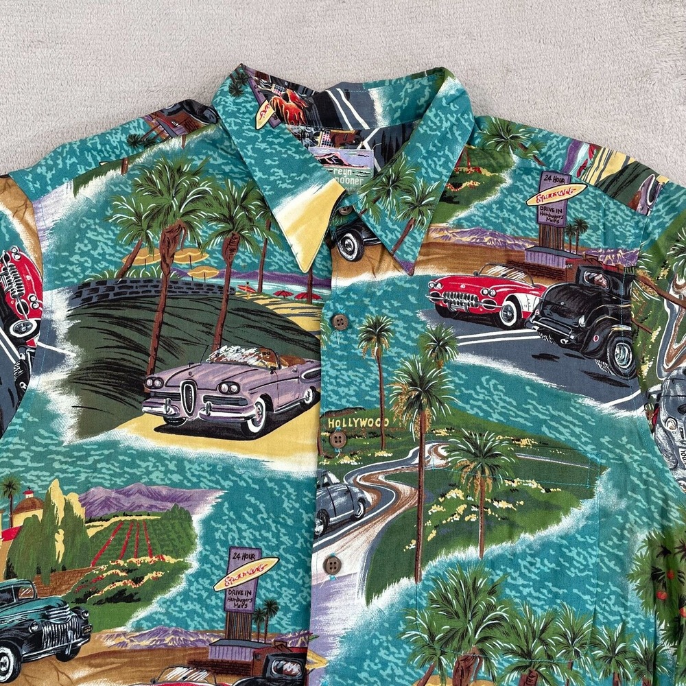 Vintage Reyn Spooner Hollywood Drive Shirt Men Large Multi Rayon Classic Cars LA